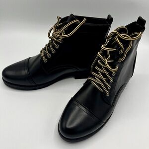 Black vegan leather mens combat boot, comfortably cushioned insole.